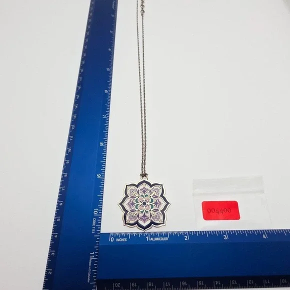 BRIGHTON "Casablanca Jewel" Necklace Reversible Crystals Enamel Silver Plate 18" - Picture 10 of 10